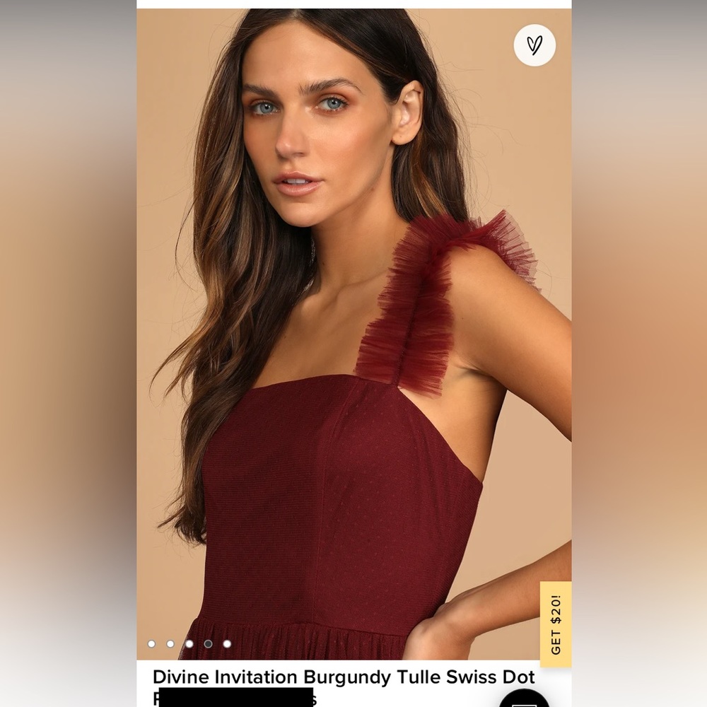 Divine Invitation Burgundy Tulle Swiss Dot Ruffled Midi Dress - Picture 2 of 5
